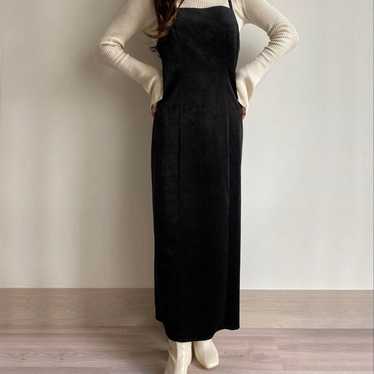 Black suede-like cami dress made of velour fabric. - image 1