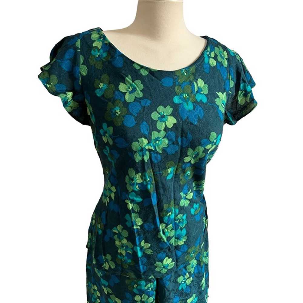 Vintage Karin Stevens Blue Green Floral Skirt Set… - image 6