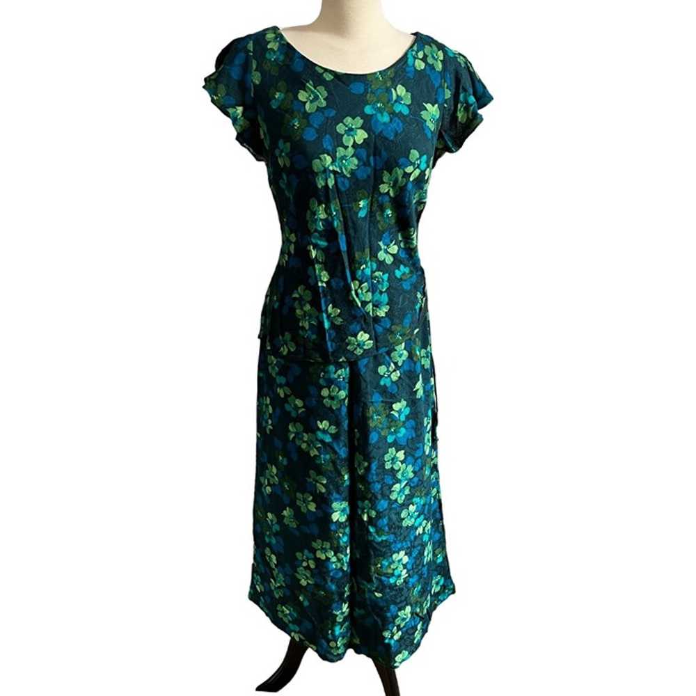 Vintage Karin Stevens Blue Green Floral Skirt Set… - image 7