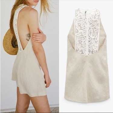 Zara crochet linen beige mini dress size large bl… - image 1