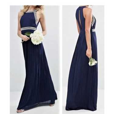 Dress 6 Maxi Navy Blue Chiffon Rhinestone Beaded E