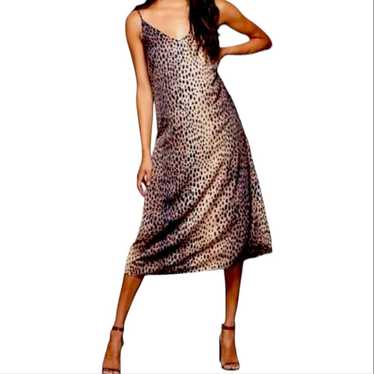 Good American Leopard Print Satin Slip Side Slit … - image 1