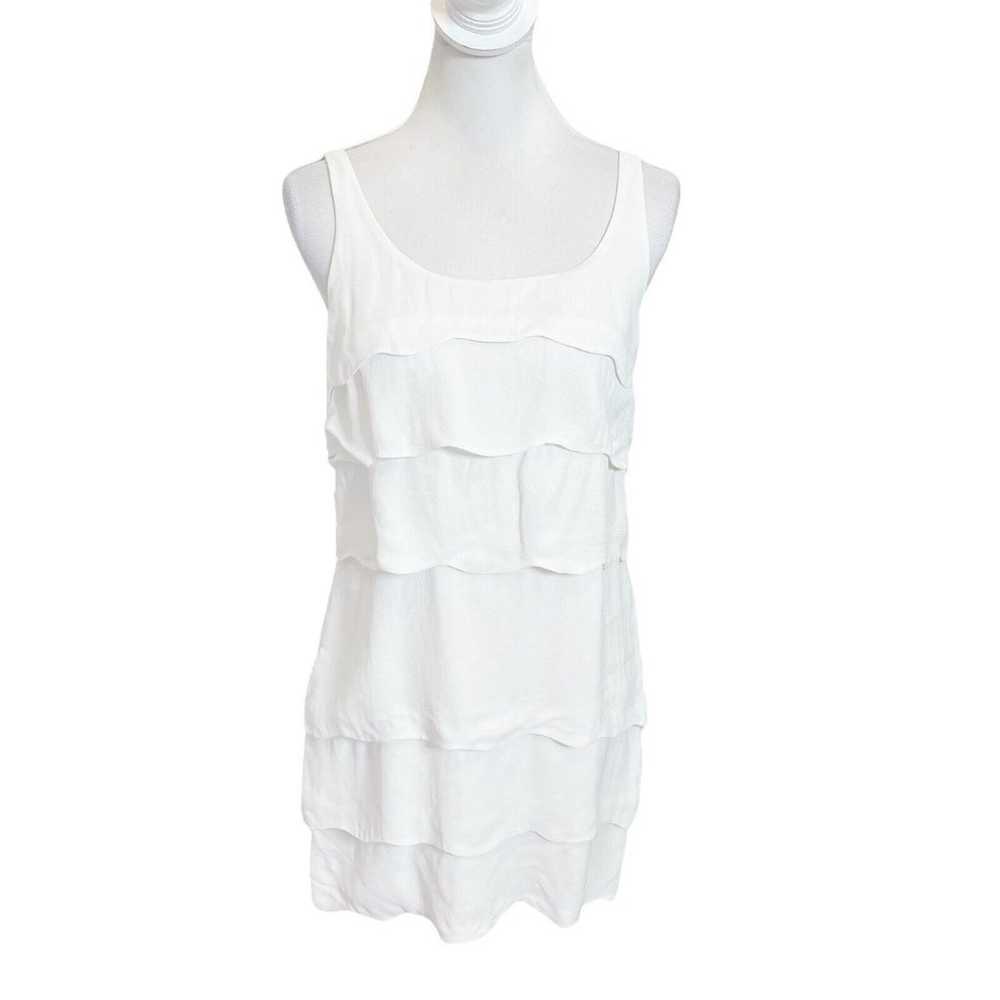 Sandro Paris White Tiered Mini Dress Shift Sleeve… - image 1