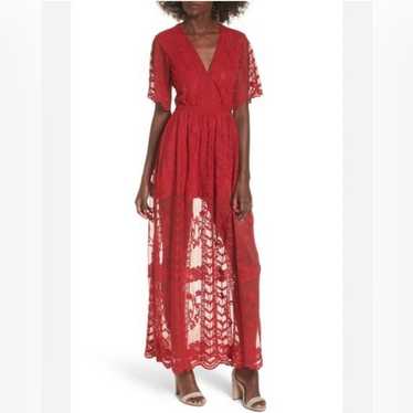 Socialite- Lace Overlay Red Dress