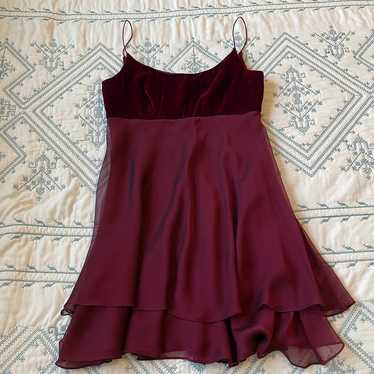 Cache Vintage Velvet 90s Burgundy Chiffon Dress