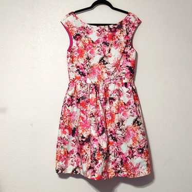 Eliza J Fit and Flare Sleeveless Floral Pink and W