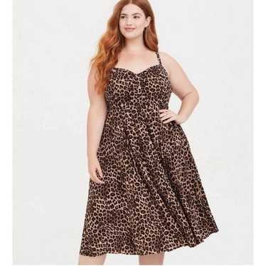 Torrid Midi Challis Button-Front Leopard Print Dr… - image 1