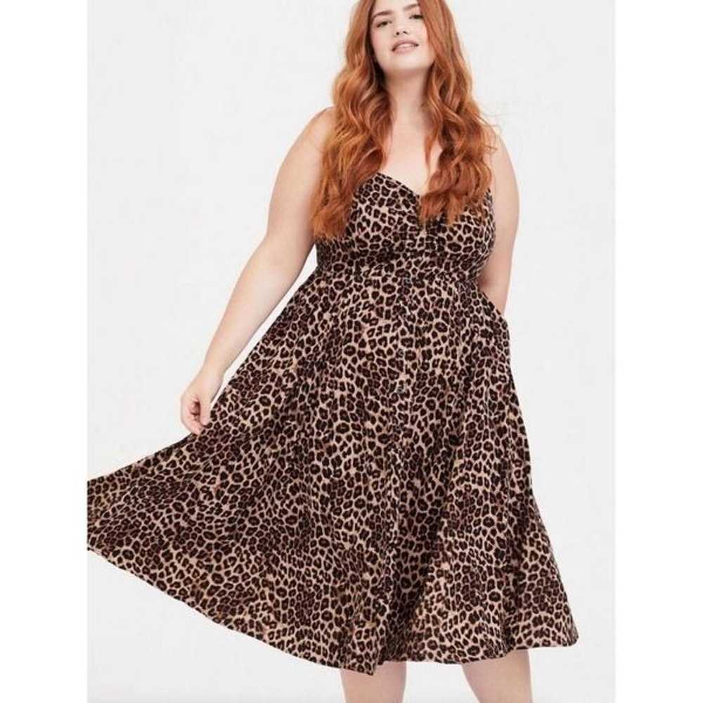 Torrid Midi Challis Button-Front Leopard Print Dr… - image 2