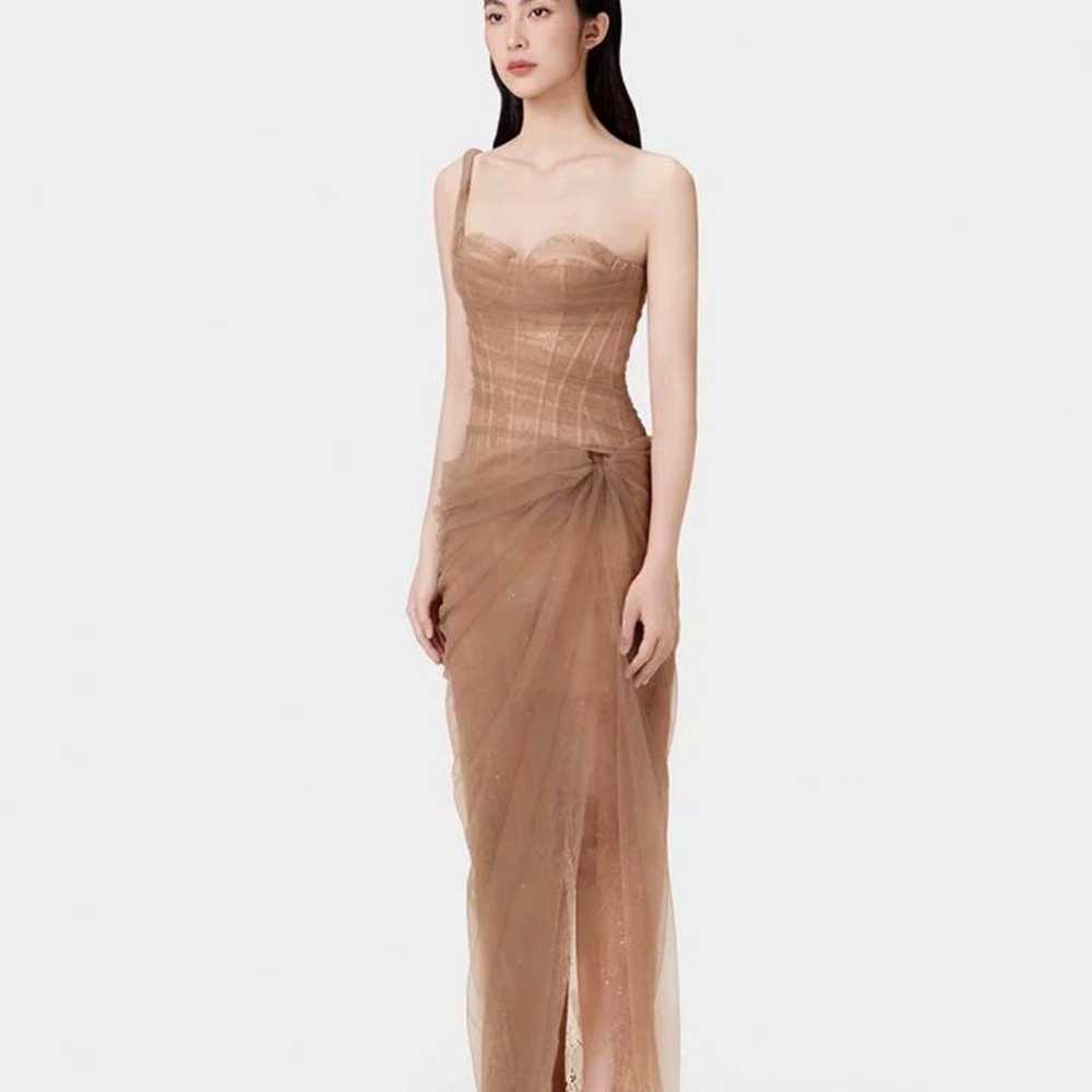 Beige Sleeveless Slit Dress - Cabaret Dress - image 2