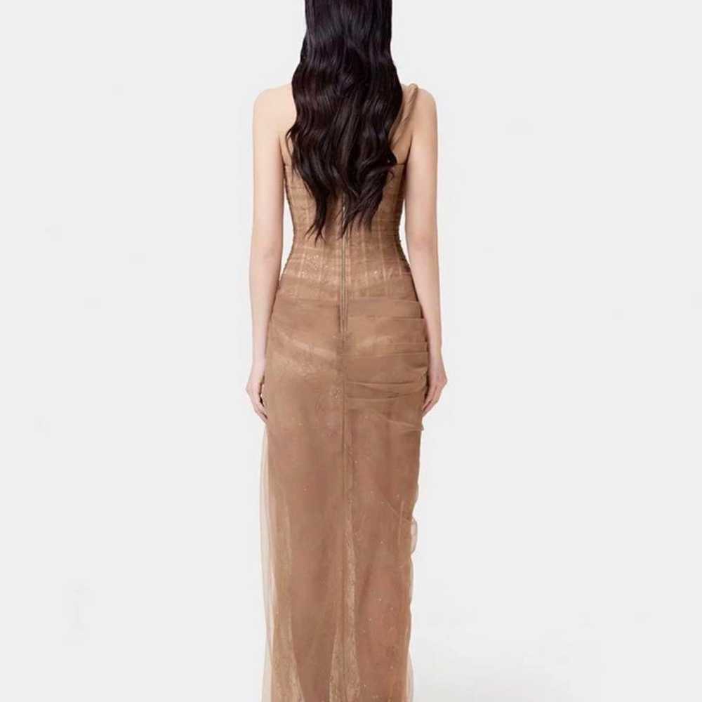 Beige Sleeveless Slit Dress - Cabaret Dress - image 3