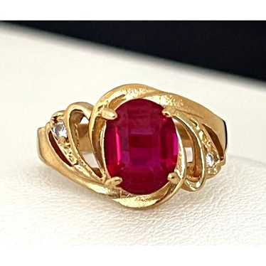 Vintage Ring Size 8 Red Cubic Zirconia Cocktail  … - image 1