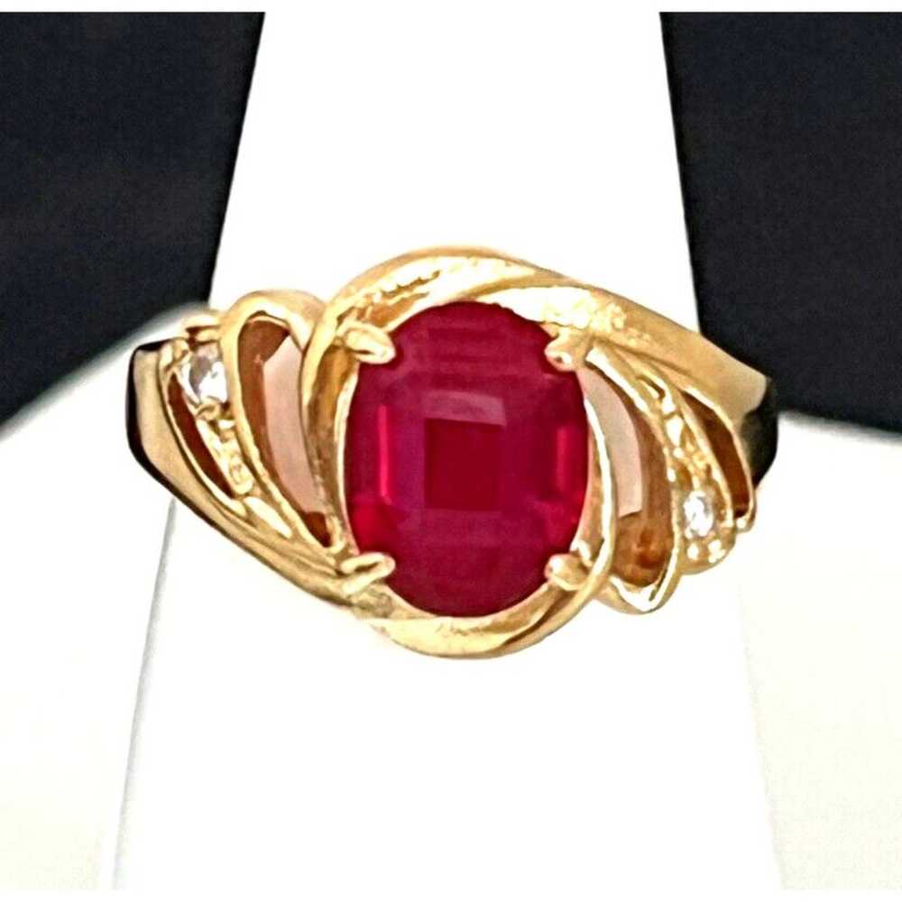 Vintage Ring Size 8 Red Cubic Zirconia Cocktail  … - image 3