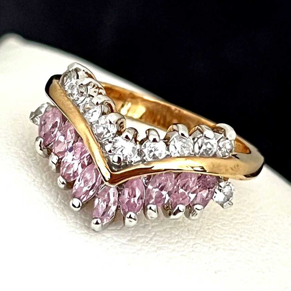 Vintage Ring Size 6 Pink Cubic Zirconia Accents 1… - image 5