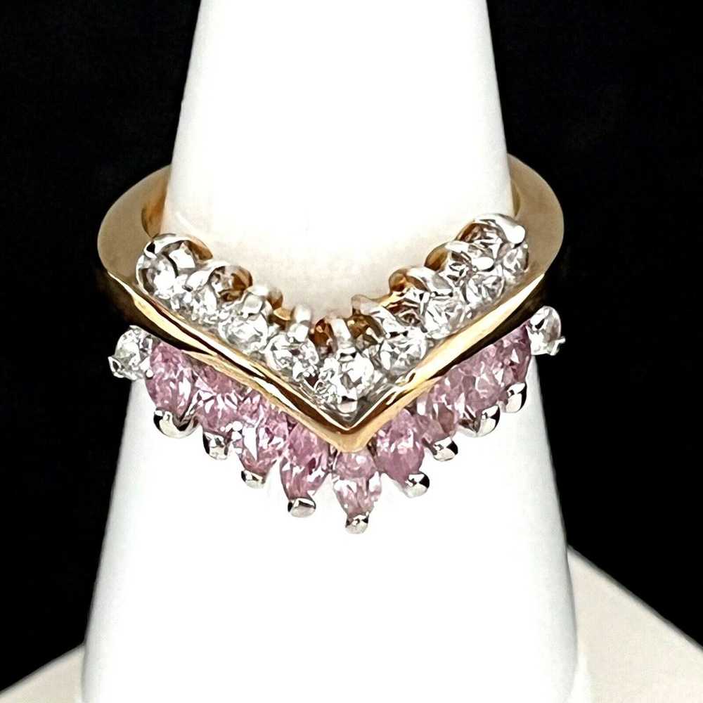 Vintage Ring Size 6 Pink Cubic Zirconia Accents 1… - image 6