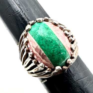 Mid Century Womens Ring Sterling Silver Green Mal… - image 1