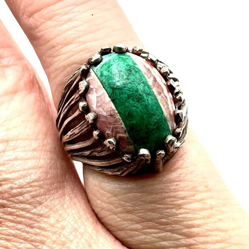 Mid Century Womens Ring Sterling Silver Green Mal… - image 2