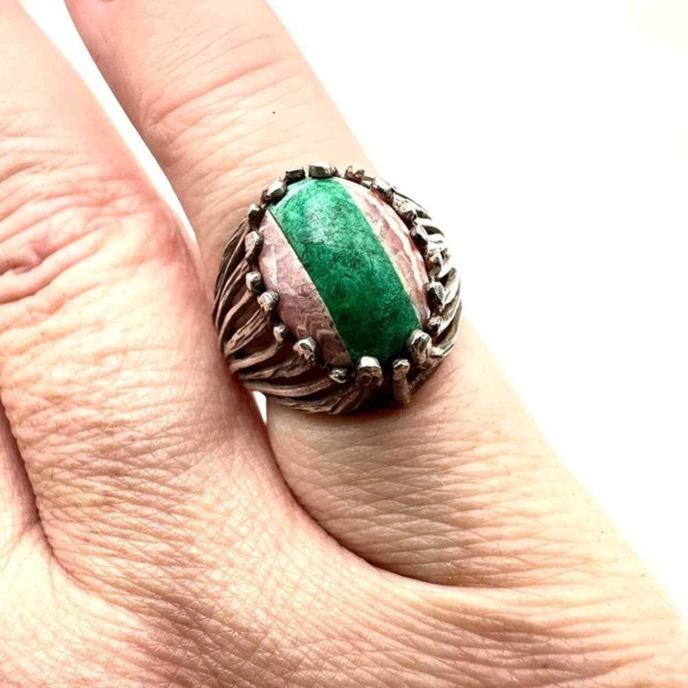 Mid Century Womens Ring Sterling Silver Green Mal… - image 3