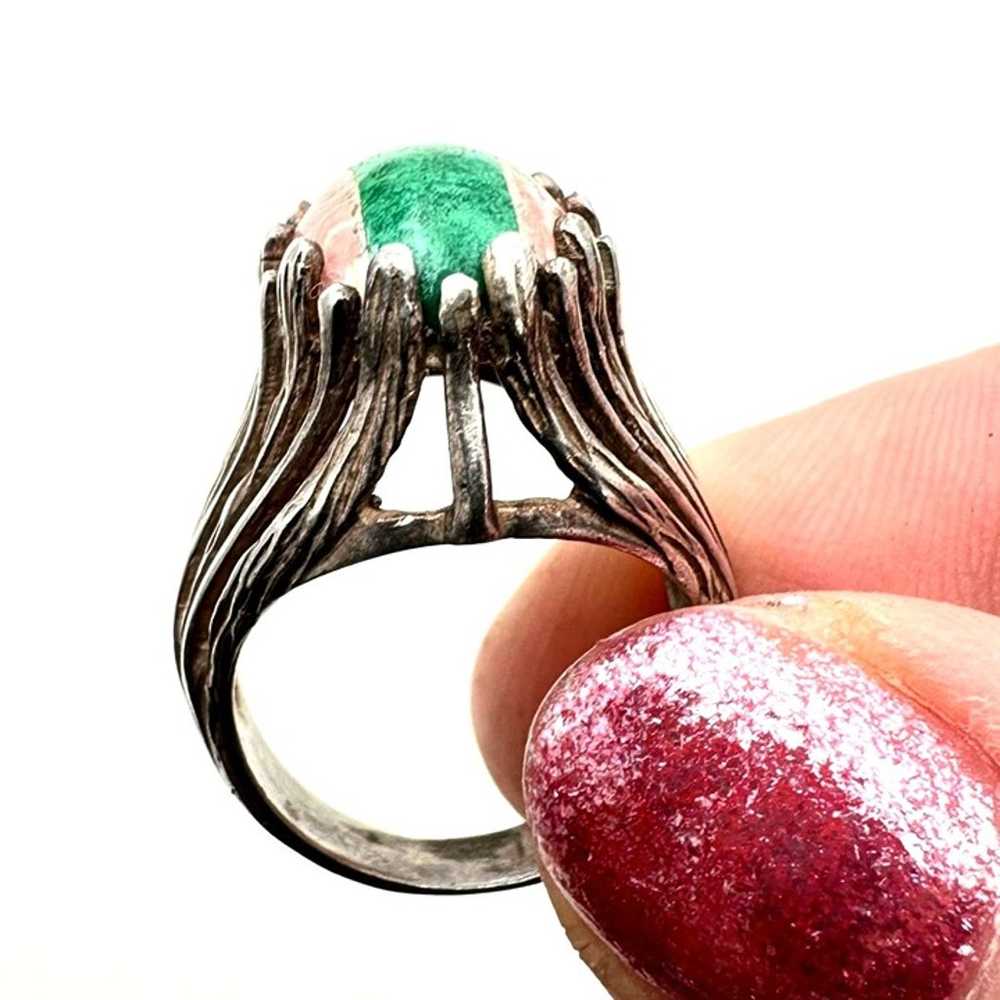 Mid Century Womens Ring Sterling Silver Green Mal… - image 5