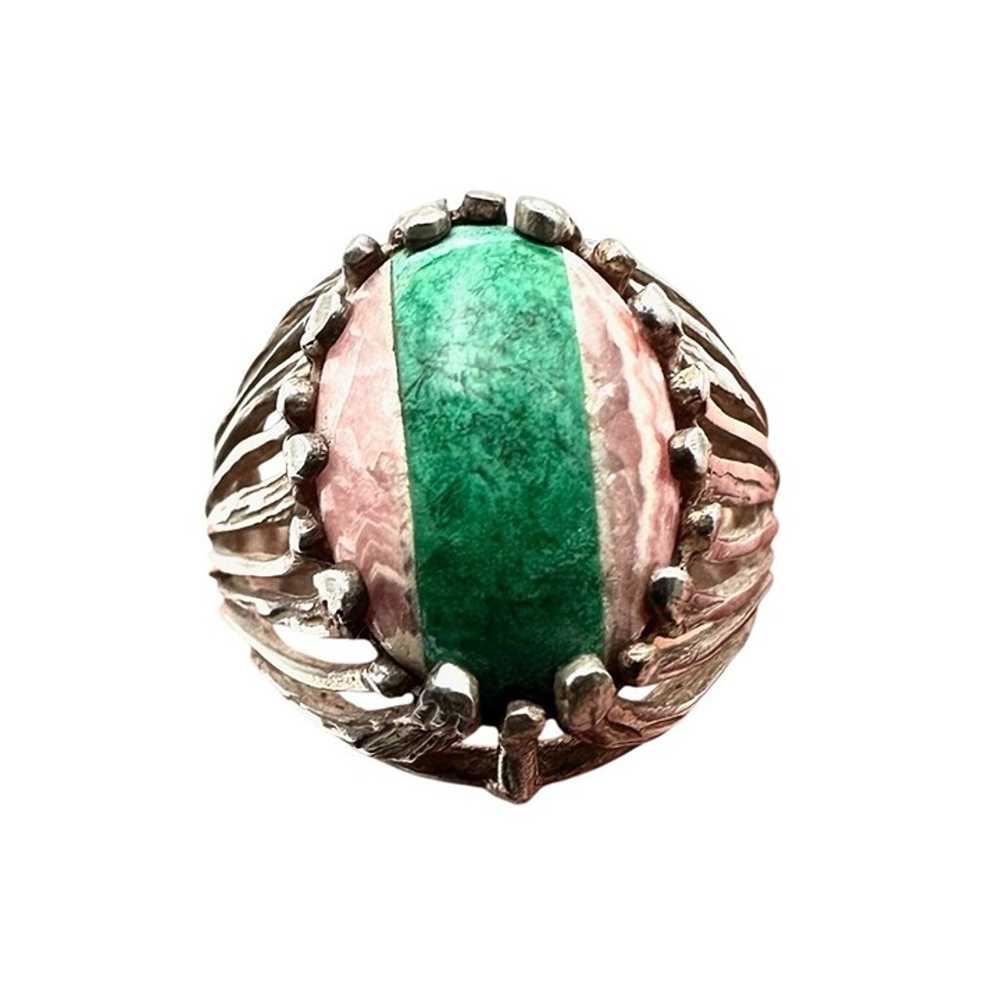 Mid Century Womens Ring Sterling Silver Green Mal… - image 6