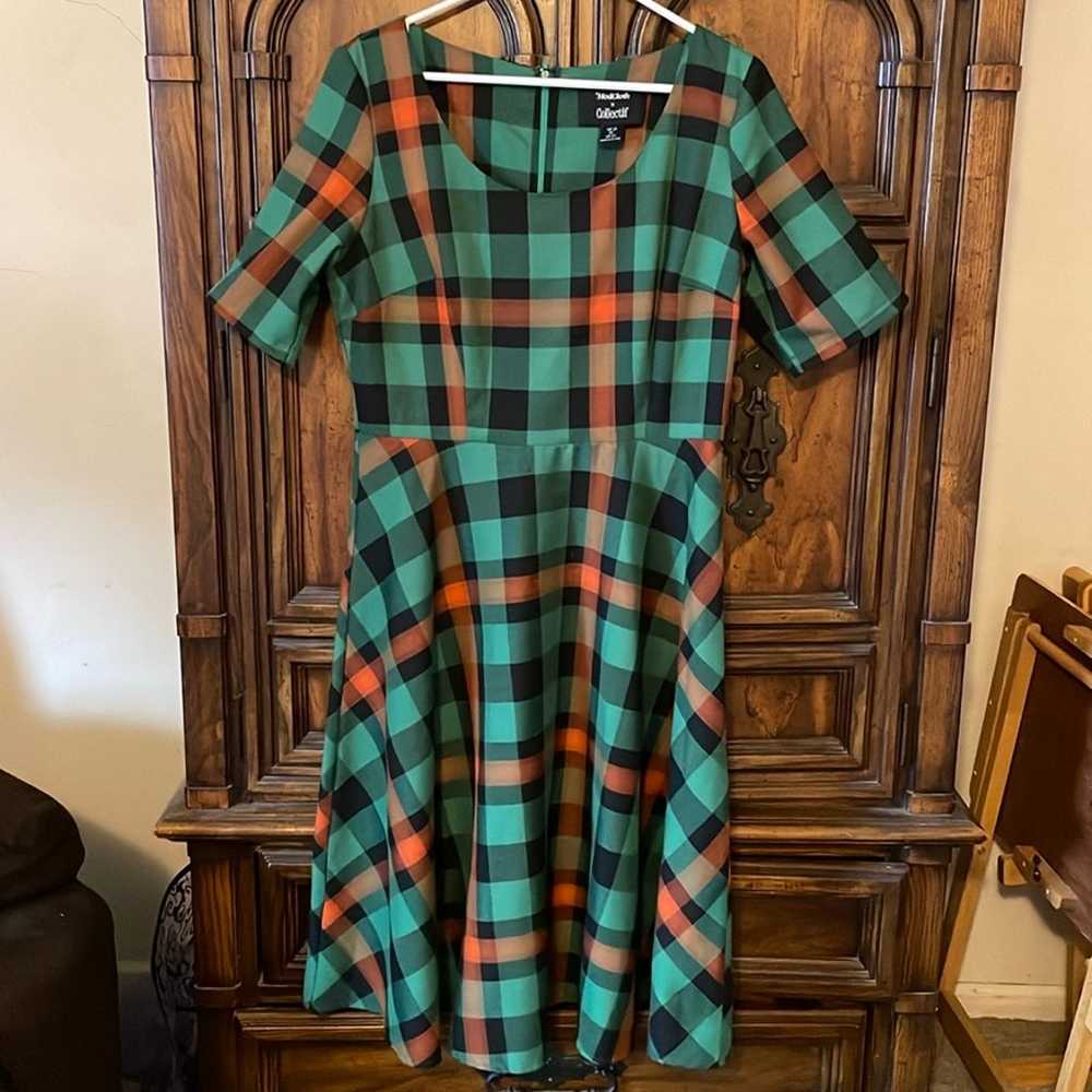 ModCloth x Collectif Green Plaid Swing Dress - image 1