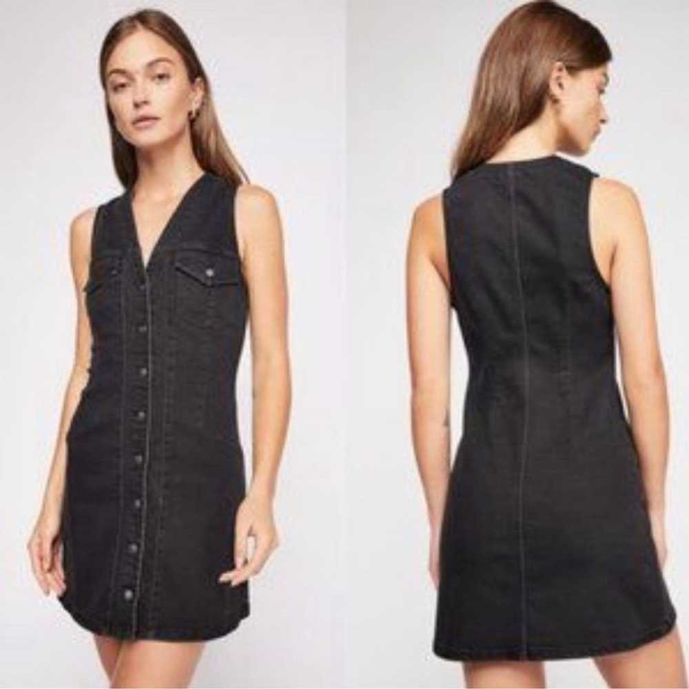 Free People Wandering Star Denim Mini Dress Sz 10 - image 1