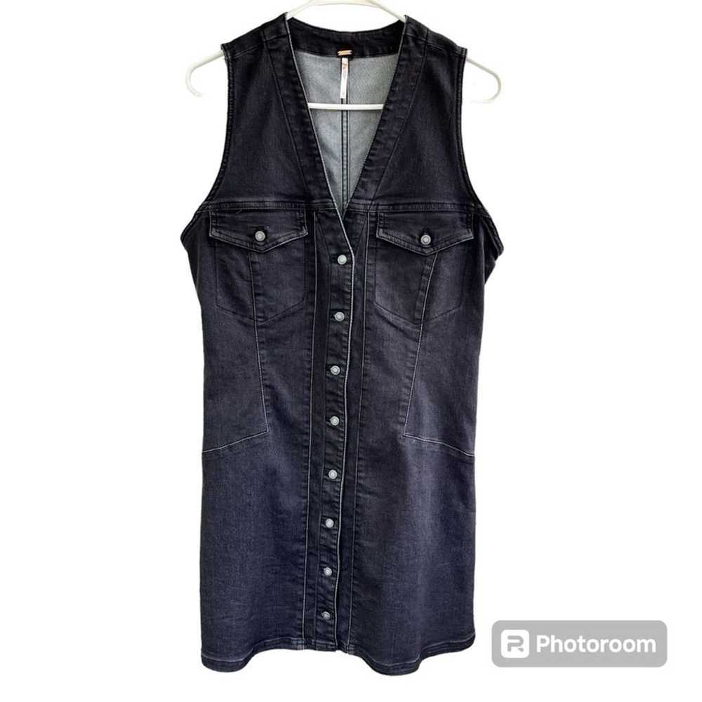 Free People Wandering Star Denim Mini Dress Sz 10 - image 4