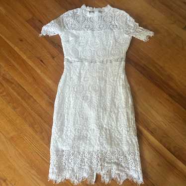 SZ L Lulus White Lace Short Sleeve Midi Dress