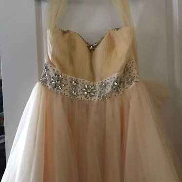 yellow strapless prom dress