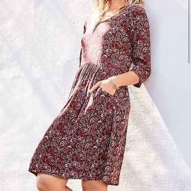 GARNET HILL Bohemian Burgundy Paisley Flowy Dress 