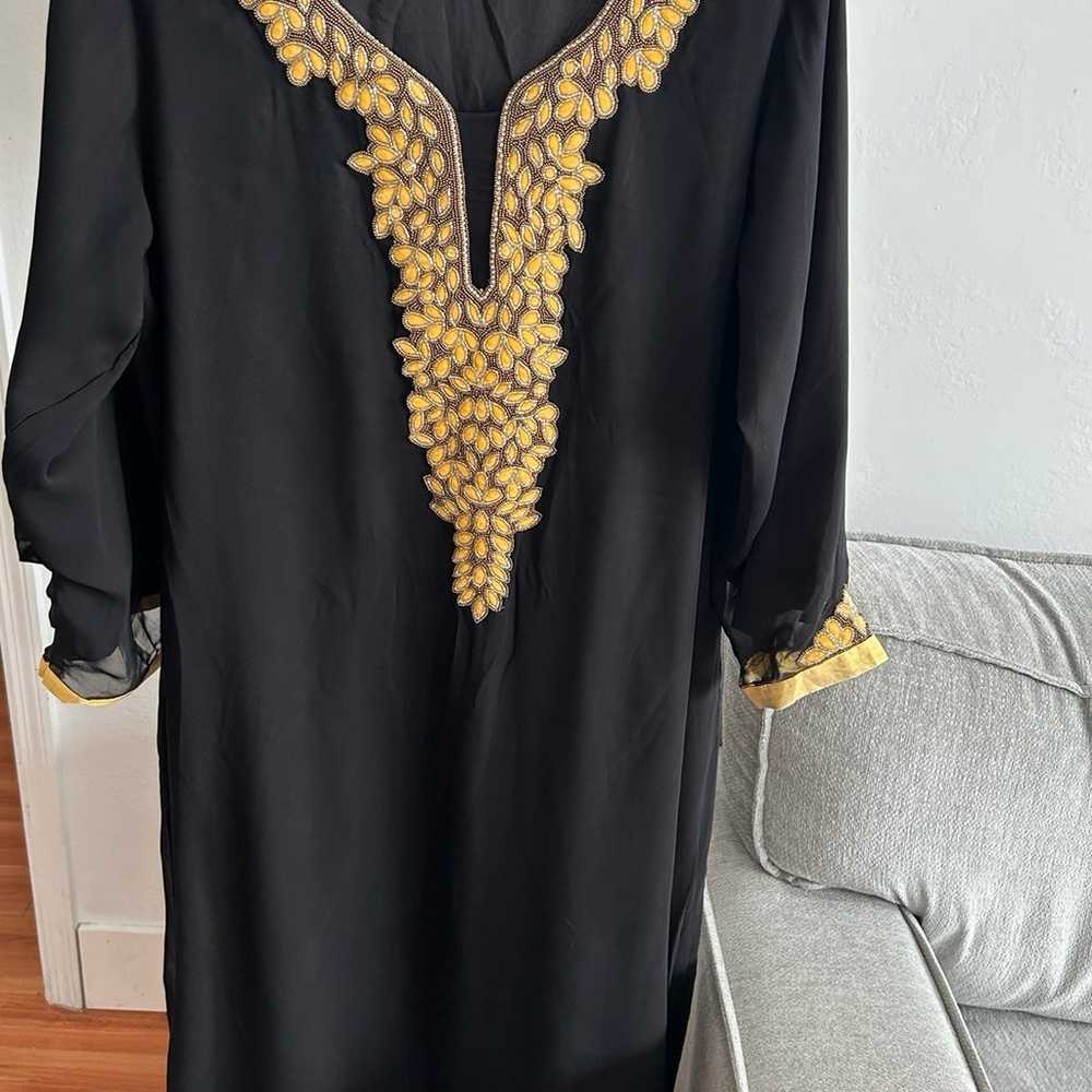 Black Beaded Velvet Chifon Lined Kaftan Tunic Dre… - image 1