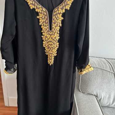 Black Beaded Velvet Chifon Lined Kaftan Tunic Dre… - image 1