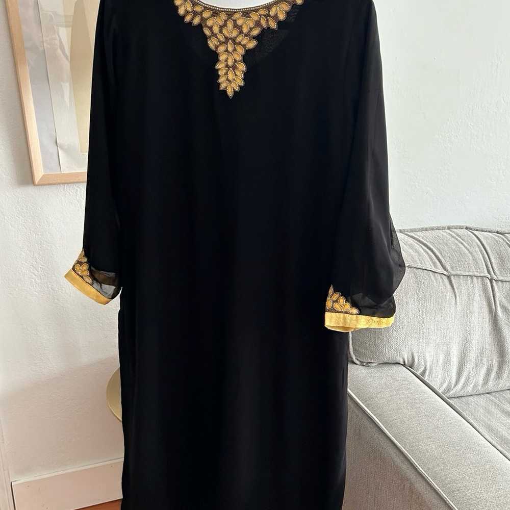 Black Beaded Velvet Chifon Lined Kaftan Tunic Dre… - image 2