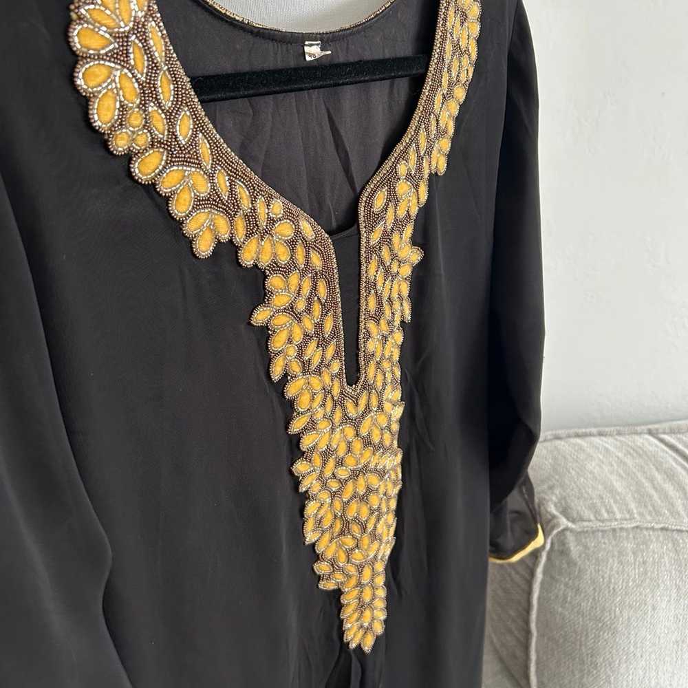 Black Beaded Velvet Chifon Lined Kaftan Tunic Dre… - image 3