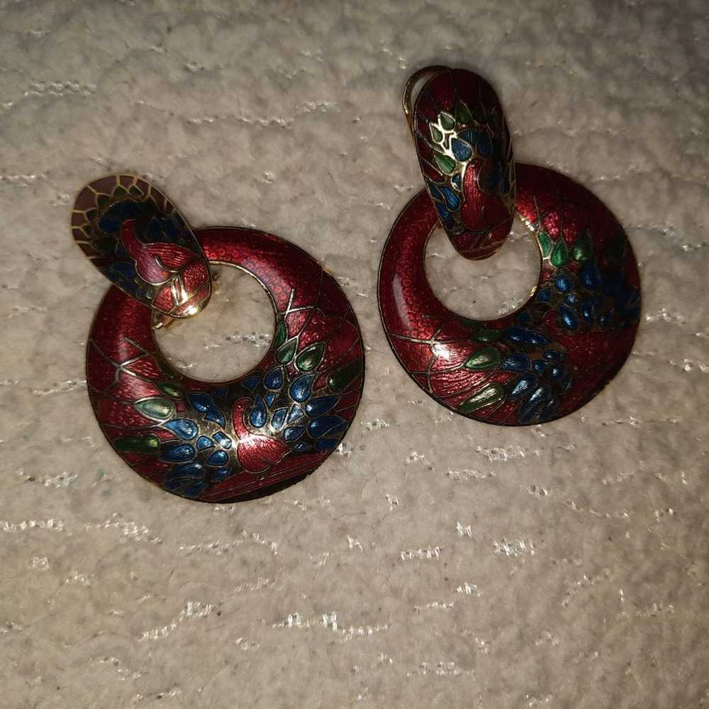 Vintage enameled clip on earrings - image 1