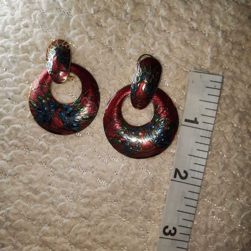 Vintage enameled clip on earrings - image 2