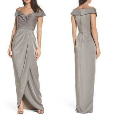 La Femme Surplice Off the Shoulder Column Gown