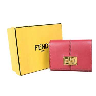 EUC Authentic Fendi red leather and store leopard card holder wallet