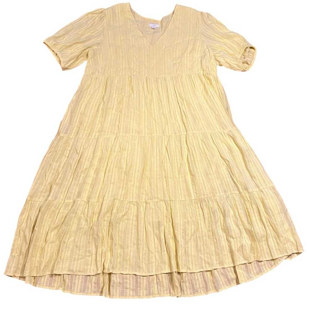 J Jill Dress Jacquard Tiered Midi Yellow V Neck S… - image 2