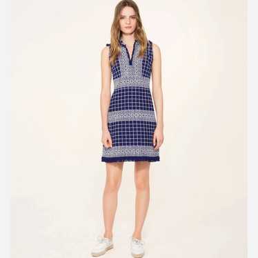 Tory Burch fringe Tweed navy dress 10 $385