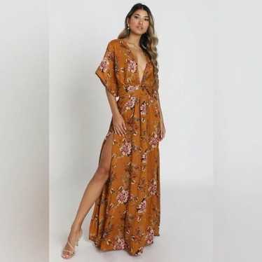 Showpo Vacay Ready Deep Plunge Mustard Floral Thi… - image 1