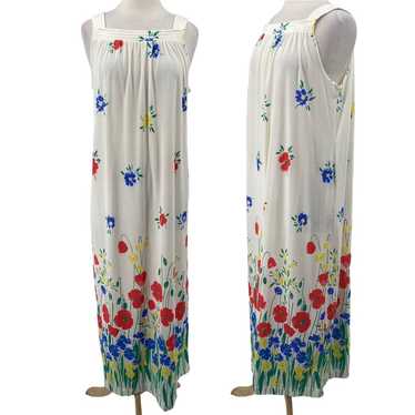 Vintage 70s Floral Print Maxi Dress A Line Sleeve… - image 1