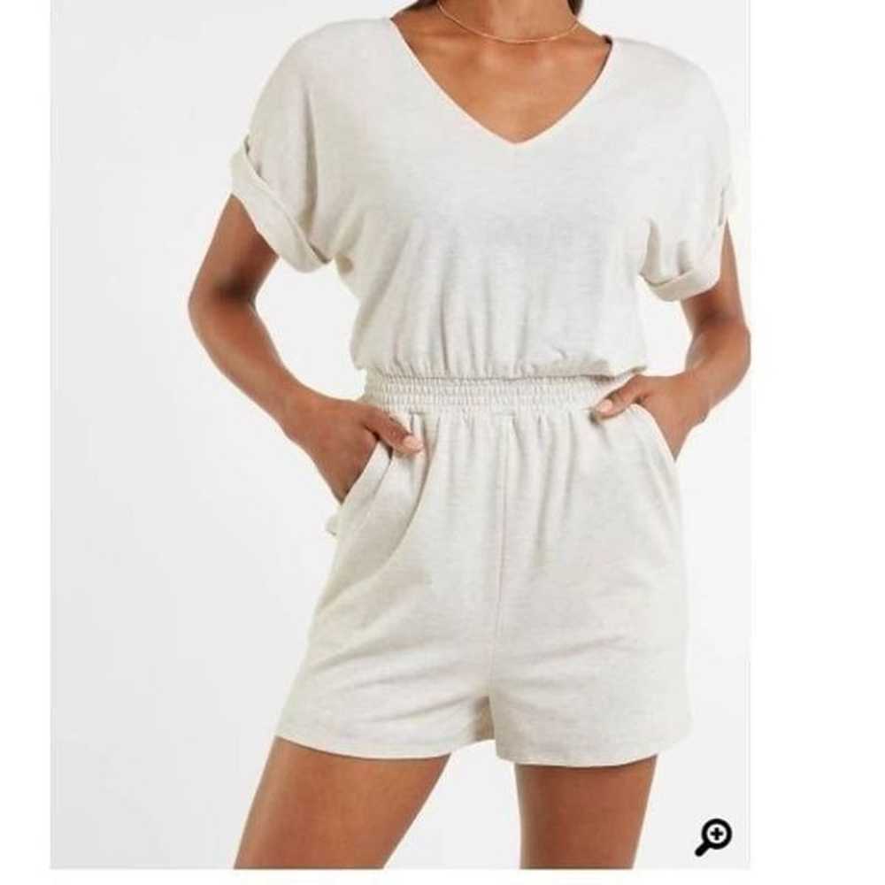 Express Oatmeal  Heather V Neck Jersey Romper Siz… - image 1