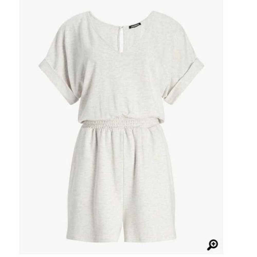 Express Oatmeal  Heather V Neck Jersey Romper Siz… - image 3