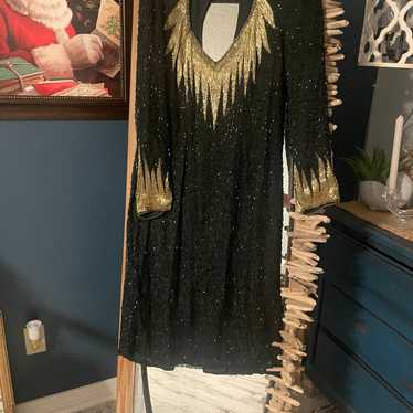 Beautiful formal fully beaded black and gold holid