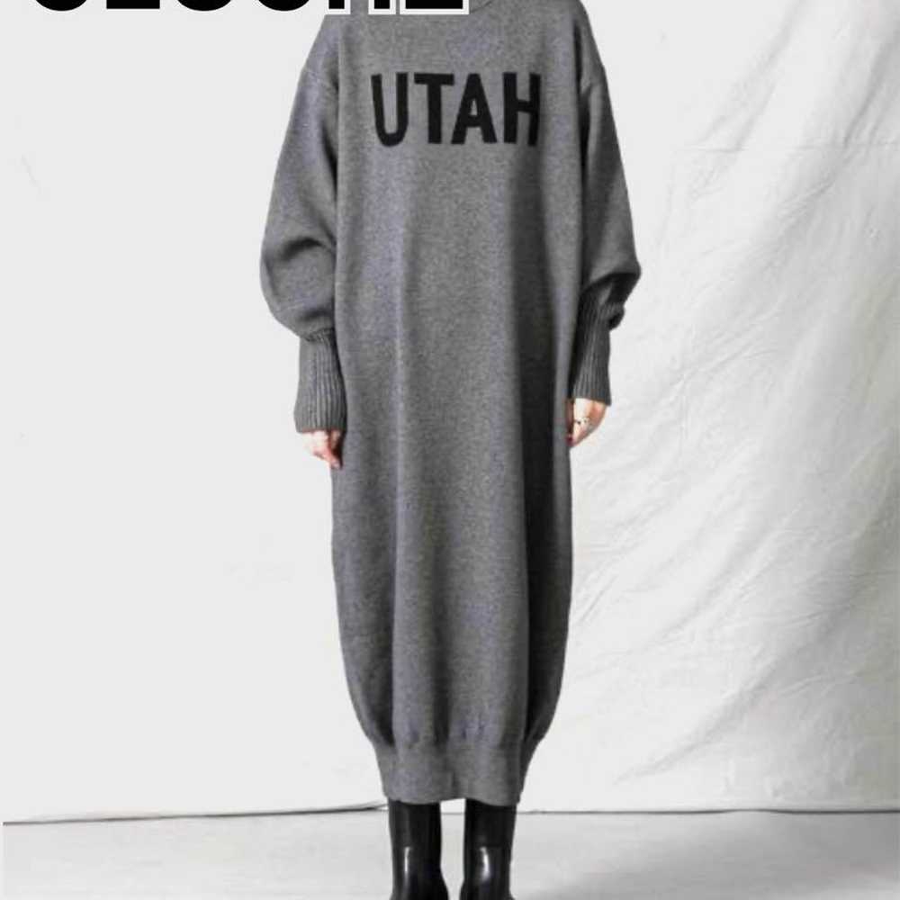 CLOCHE UTAH Logo Knit One-Piece Dress Gray Long K… - image 1