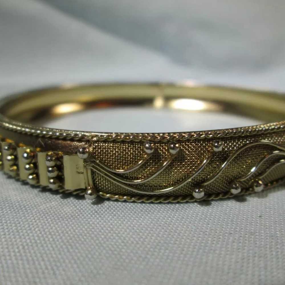 Vintage Gold Tone Mesh & Wired Bangle Bracelet - image 2