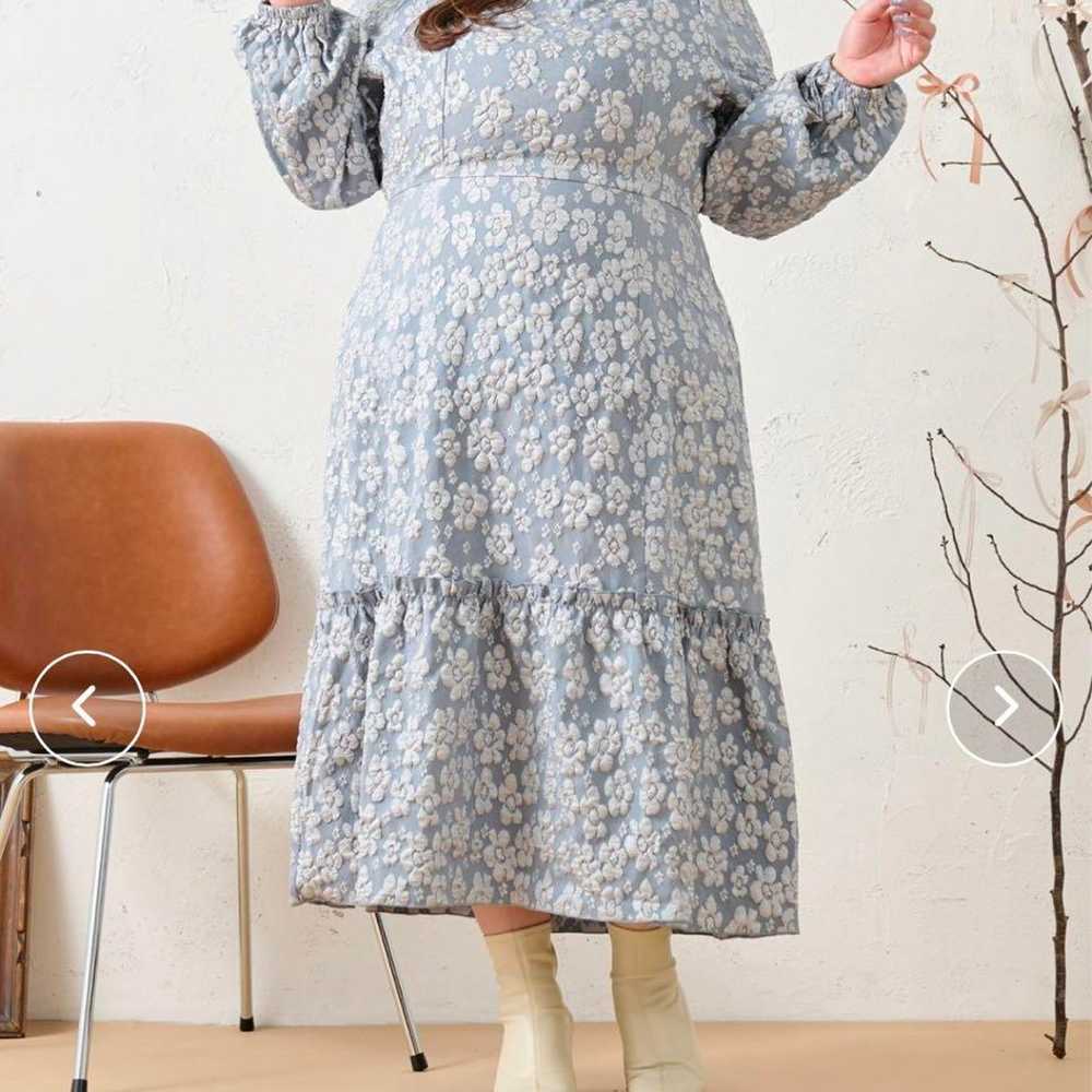 【Louiosy】Long Dress Blue Color Long Sleeve Floral… - image 1