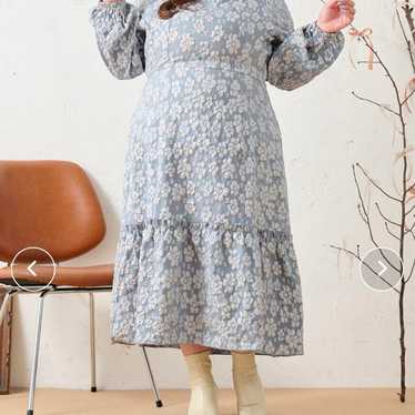 【Louiosy】Long Dress Blue Color Long Sleeve Floral… - image 1