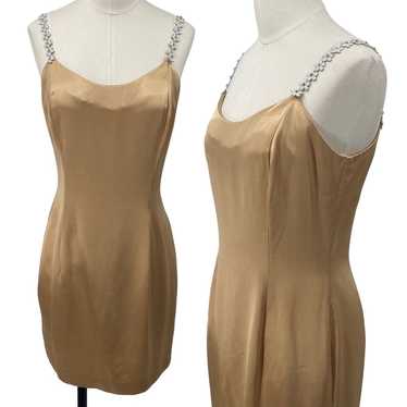 Vintage 90s Jessica McClintock Satin Mini Dress F… - image 1