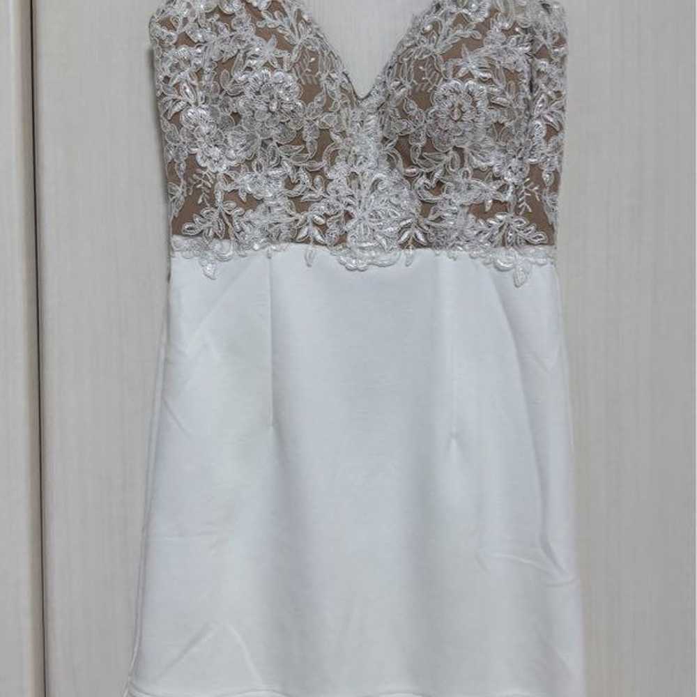 White lace embellished flare skirt dress - image 3